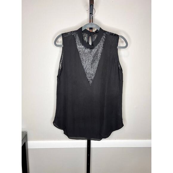 Krisa Revolve Black Mock Neck Sleeveless Top with V Lace Detail Size L - Picture 2 of 6